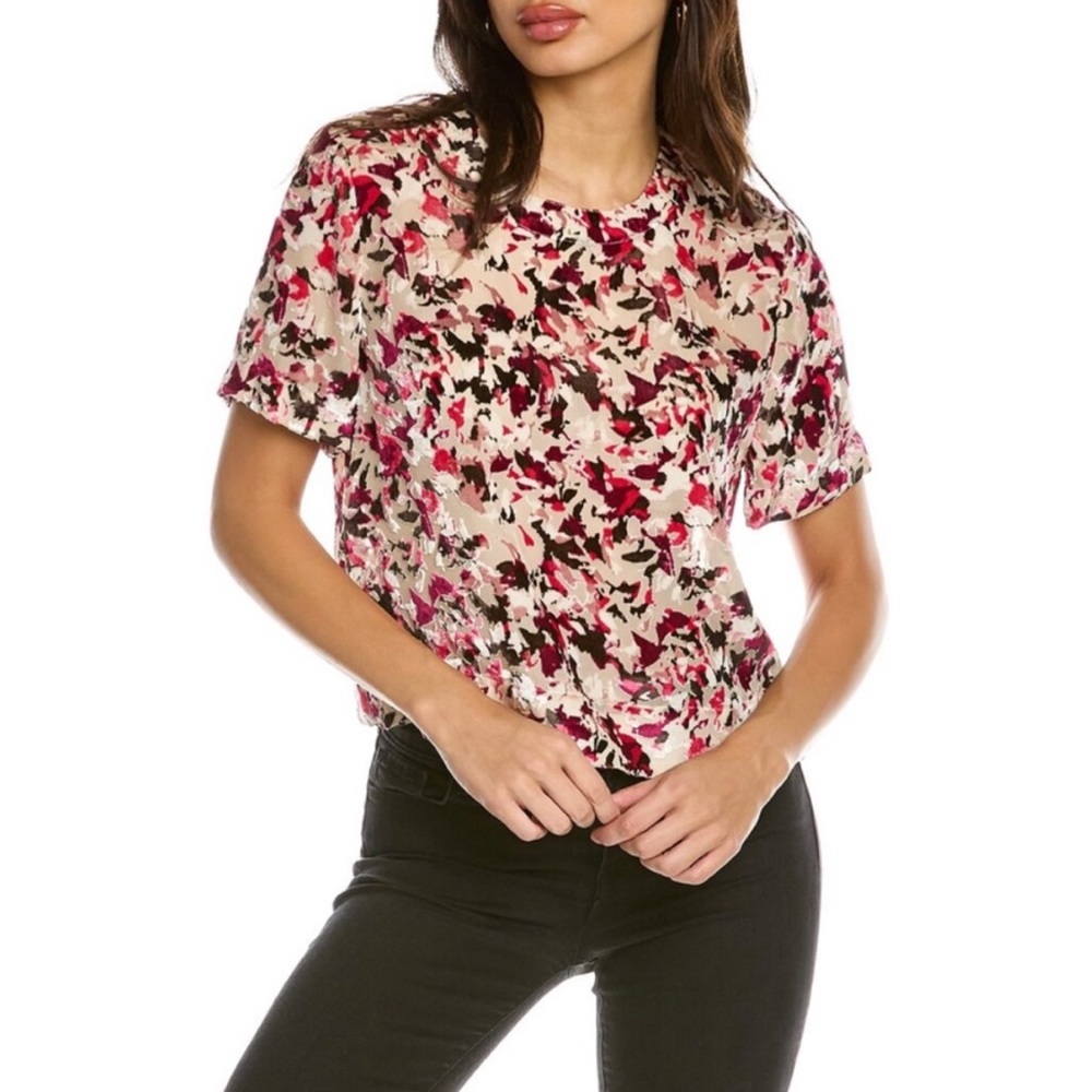 RAG & BONE • Gia Velvet Burnout Cropped Short Sleeve Silk-Blend Blouse Top • M